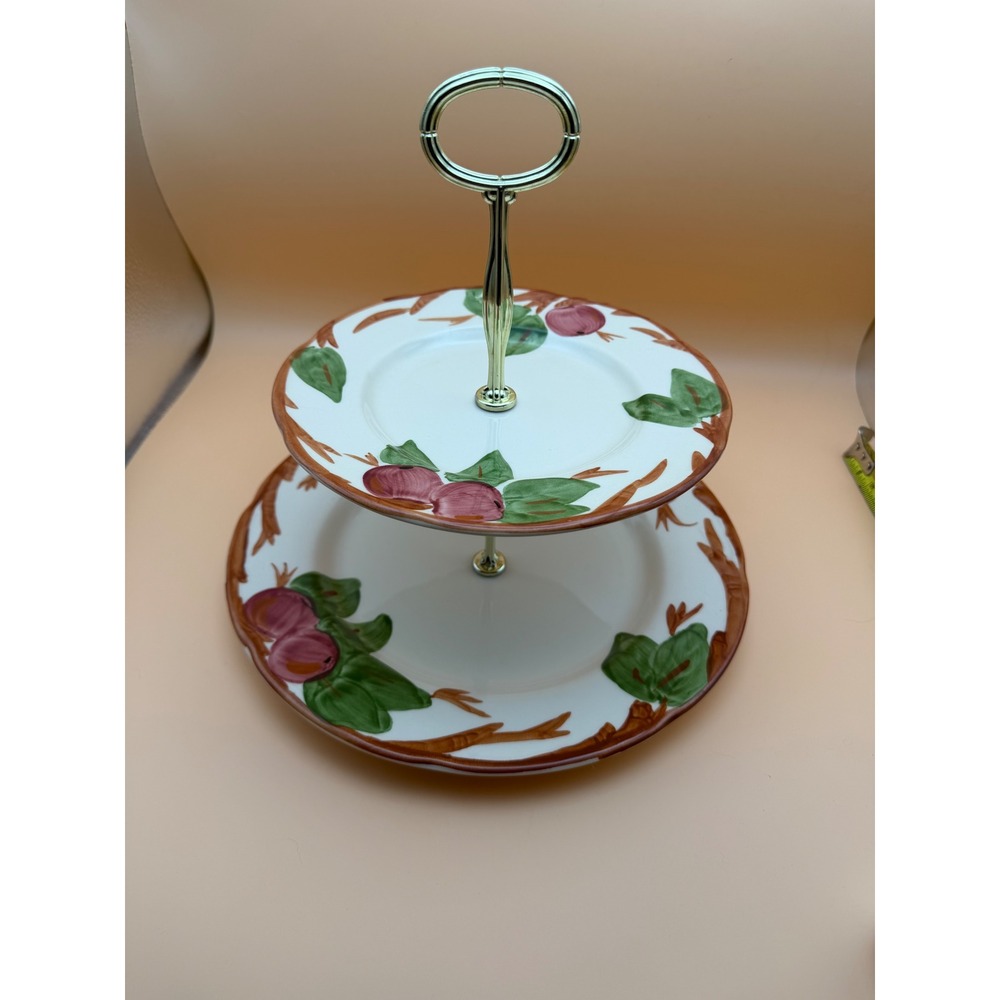 Franciscan Apple 2 Tier Cake Stand Hand Decorated Staffordshire England Ceramic